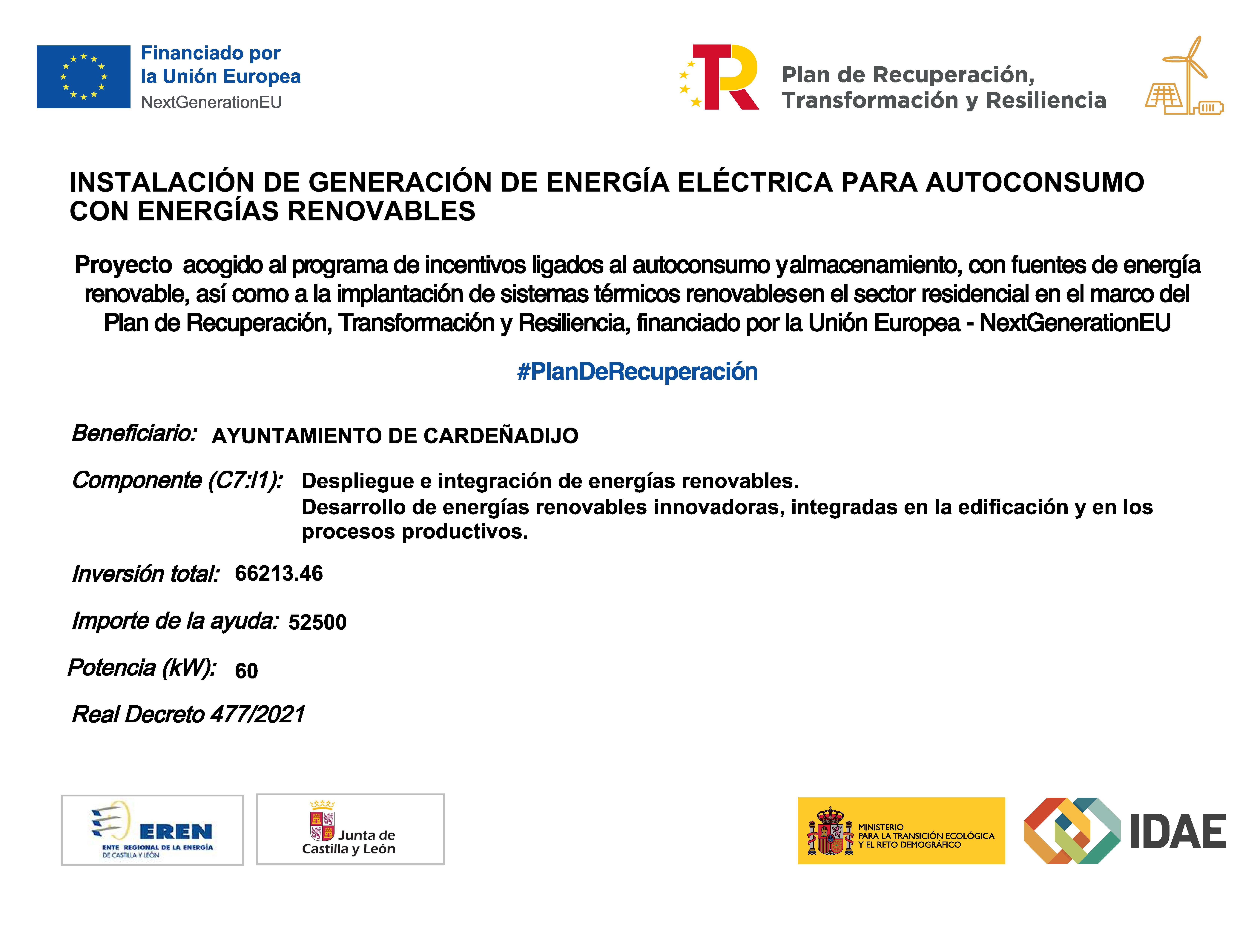 INSTALACION GENERACION ENERGIA ELECTRICA PARA AUTOCONSUMO